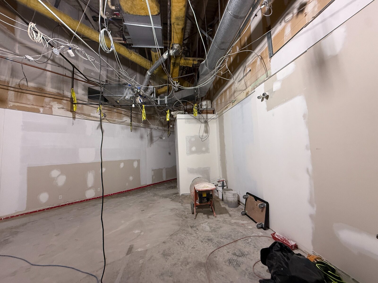 Commercial drywall finishing work in progress