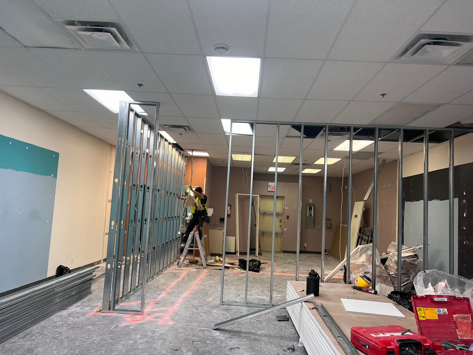 Steel-stud framing for a 2-hour fire-rated partition at Freshslice Langley