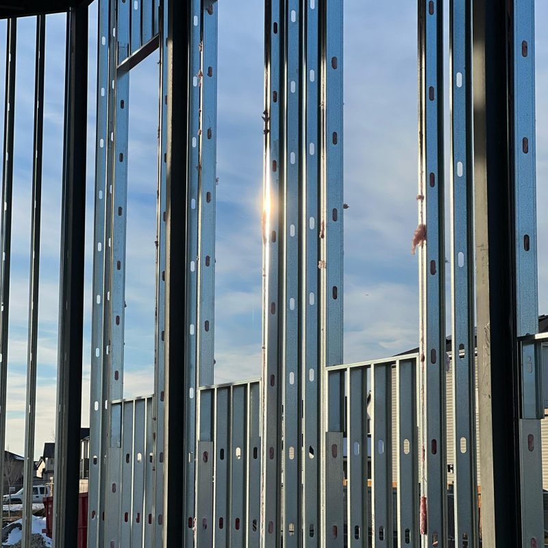Exterior light-gauge steel stud wall framing on a Steelskin commercial project