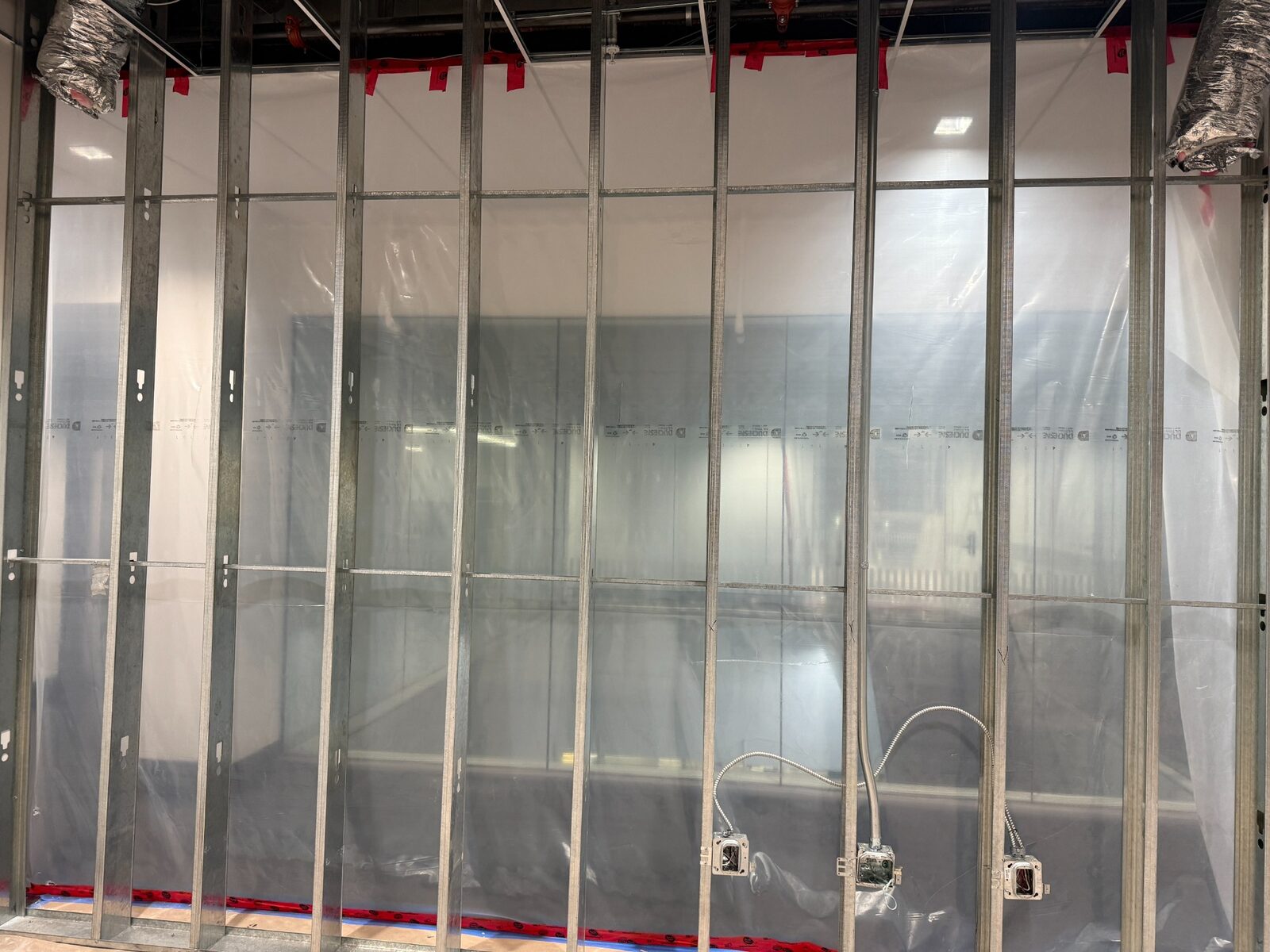 Commercial steel stud wall framing during construction
